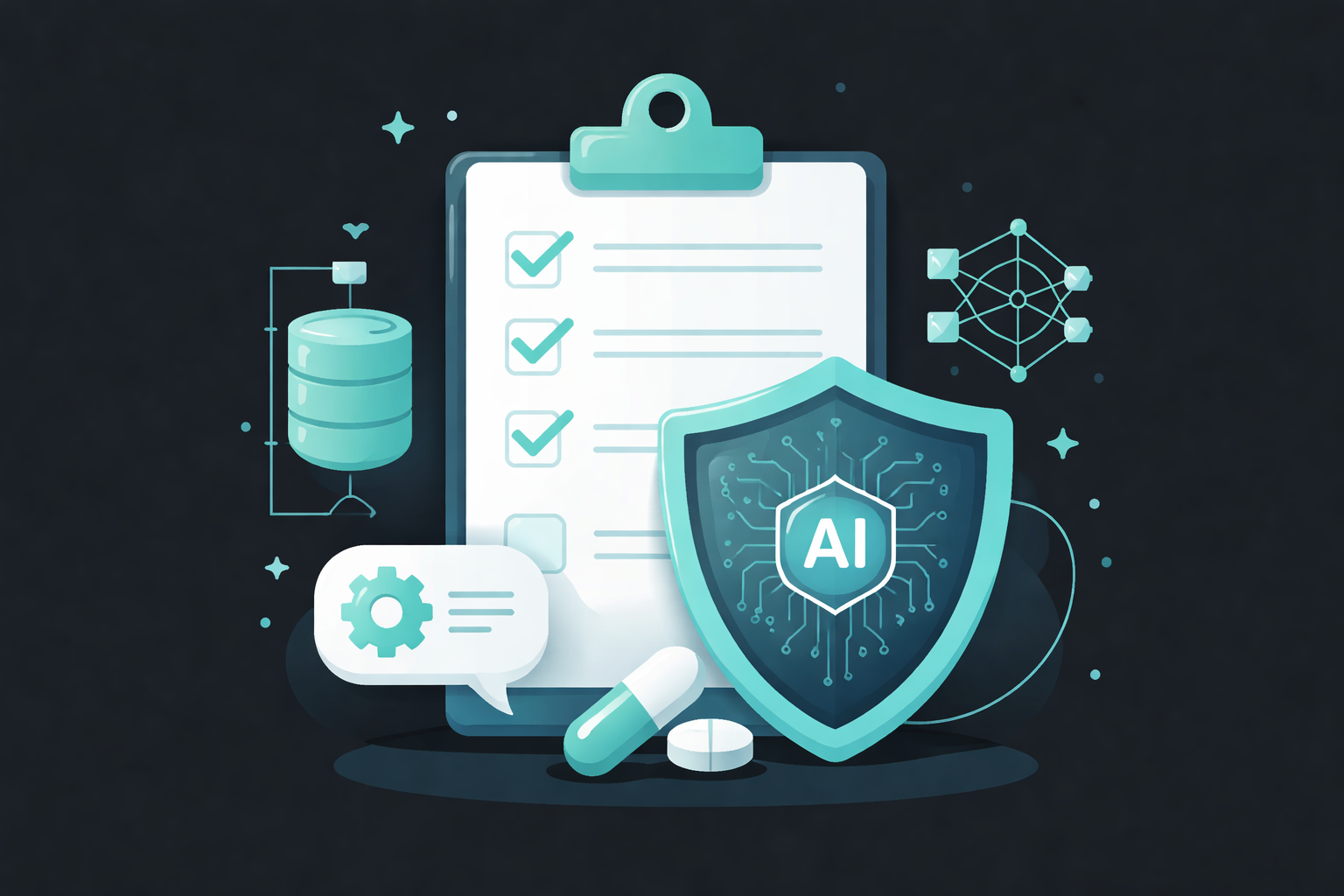 Checklist and shield representing safe AI data governance and lifecycle